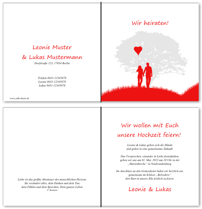  Einladungskarten Hochzeit, Hochzeitseinladungen, Hochzeitskarten, Einladungen f&uuml;r Hochzeit