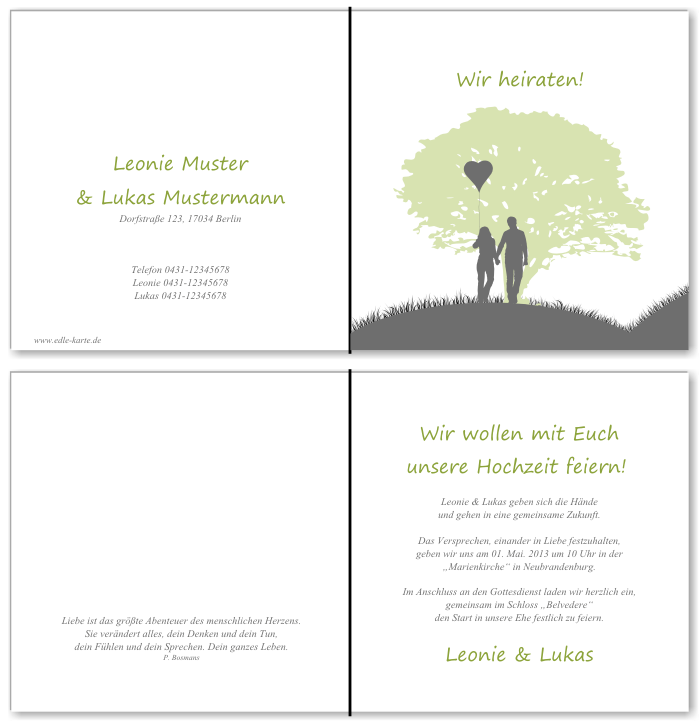  Einladungskarten Hochzeit, Hochzeitseinladungen, Hochzeitskarten, Einladungen f&uuml;r Hochzeit