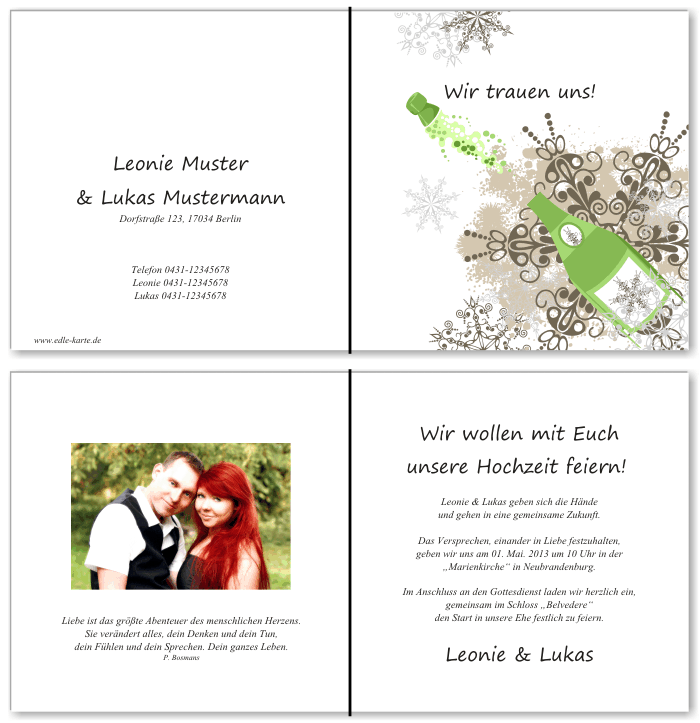  Einladungskarten Hochzeit, Hochzeitseinladungen, Hochzeitskarten, Einladungen f&uuml;r Hochzeit