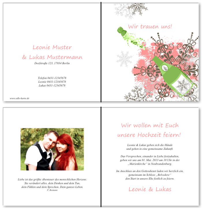  Einladungskarten Hochzeit, Hochzeitseinladungen, Hochzeitskarten, Einladungen f&uuml;r Hochzeit