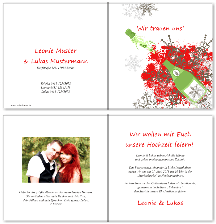  Einladungskarten Hochzeit, Hochzeitseinladungen, Hochzeitskarten, Einladungen f&uuml;r Hochzeit