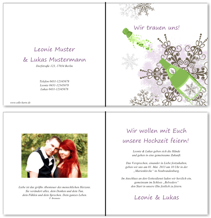  Einladungskarten Hochzeit, Hochzeitseinladungen, Hochzeitskarten, Einladungen f&uuml;r Hochzeit