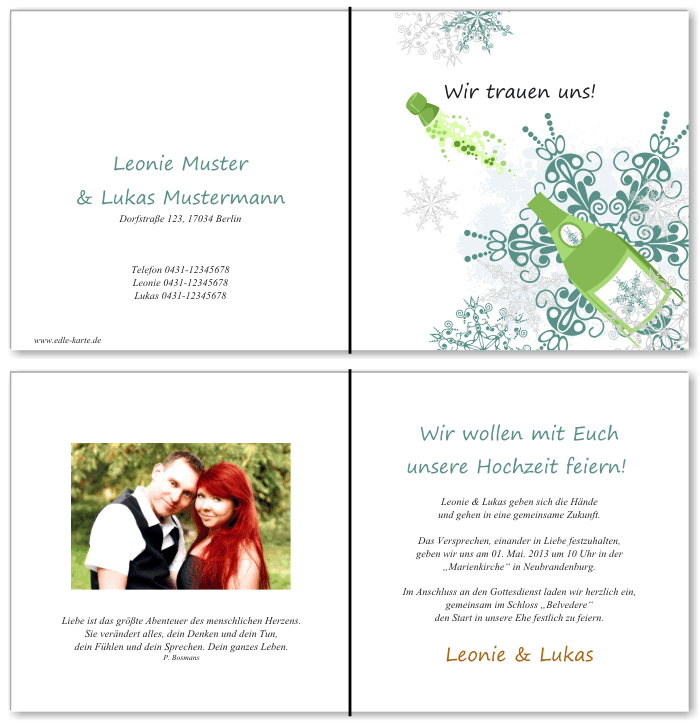  Einladungskarten Hochzeit, Hochzeitseinladungen, Hochzeitskarten, Einladungen f&uuml;r Hochzeit