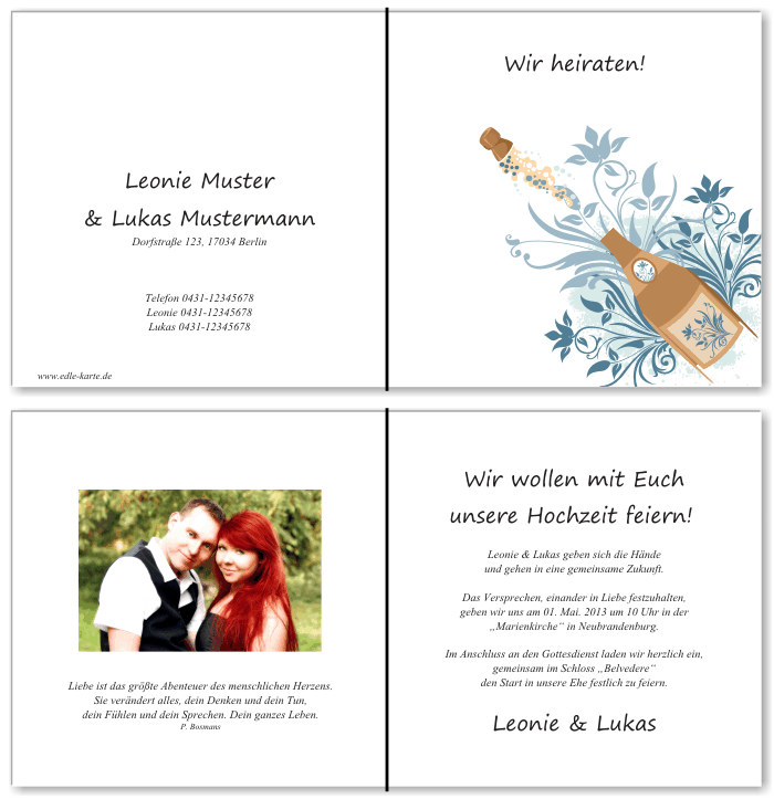  Einladungskarten Hochzeit, Hochzeitseinladungen, Hochzeitskarten, Einladungen f&uuml;r Hochzeit