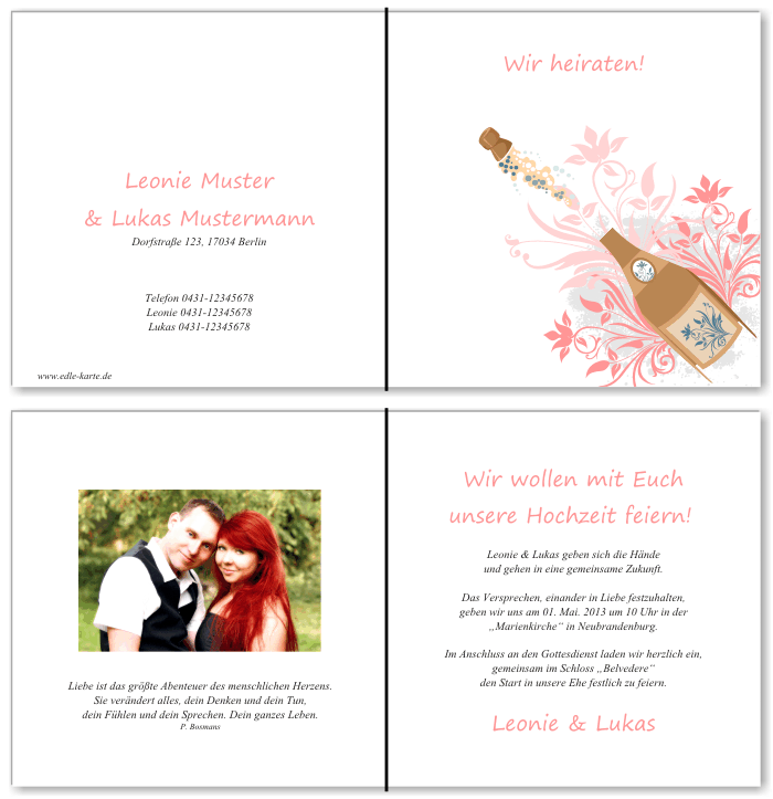  Einladungskarten Hochzeit, Hochzeitseinladungen, Hochzeitskarten, Einladungen f&uuml;r Hochzeit