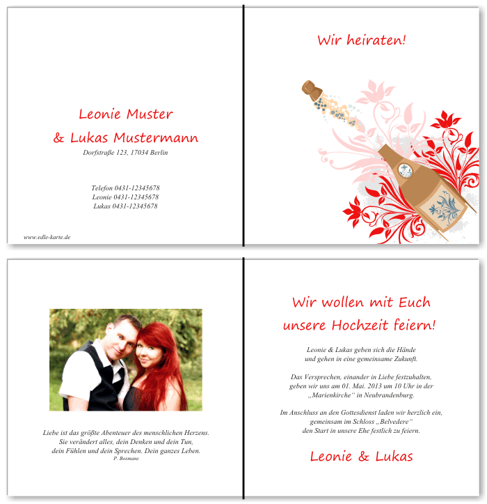  Einladungskarten Hochzeit, Hochzeitseinladungen, Hochzeitskarten, Einladungen f&uuml;r Hochzeit