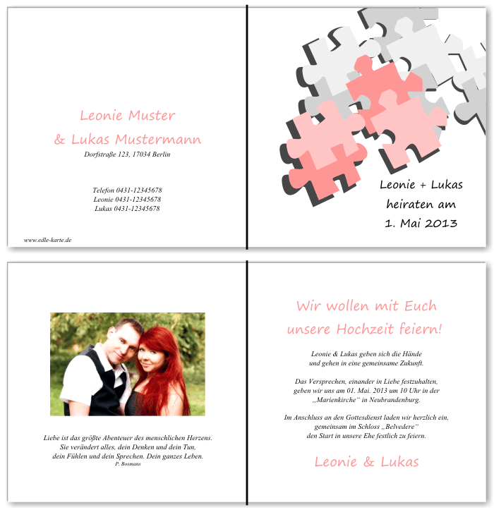  Einladungskarten Hochzeit, Hochzeitseinladungen, Hochzeitskarten, Einladungen f&uuml;r Hochzeit