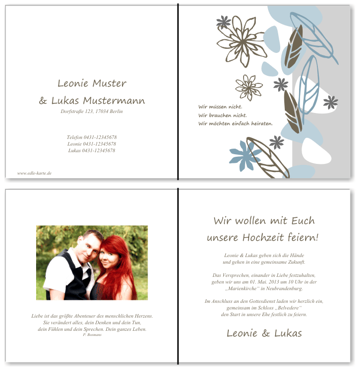  Einladungskarten Hochzeit, Hochzeitseinladungen, Hochzeitskarten, Einladungen f&uuml;r Hochzeit