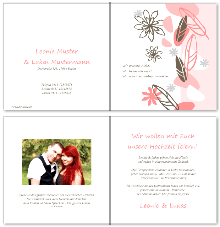  Einladungskarten Hochzeit, Hochzeitseinladungen, Hochzeitskarten, Einladungen f&uuml;r Hochzeit