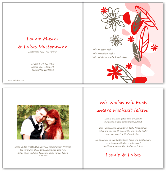  Einladungskarten Hochzeit, Hochzeitseinladungen, Hochzeitskarten, Einladungen f&uuml;r Hochzeit