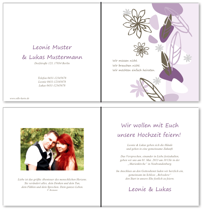  Einladungskarten Hochzeit, Hochzeitseinladungen, Hochzeitskarten, Einladungen f&uuml;r Hochzeit