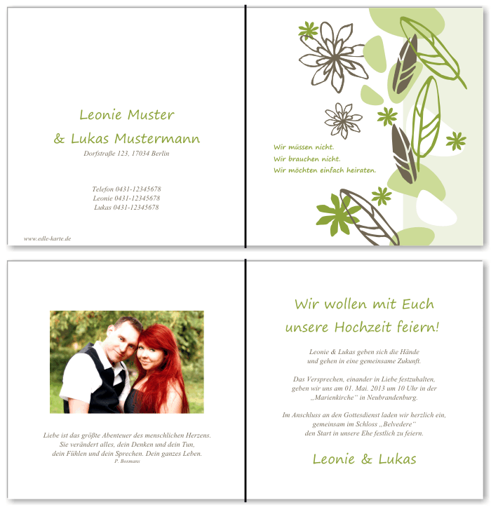  Einladungskarten Hochzeit, Hochzeitseinladungen, Hochzeitskarten, Einladungen f&uuml;r Hochzeit