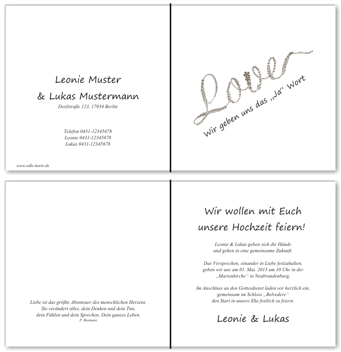  Einladungskarten Hochzeit, Hochzeitseinladungen, Hochzeitskarten, Einladungen f&uuml;r Hochzeit