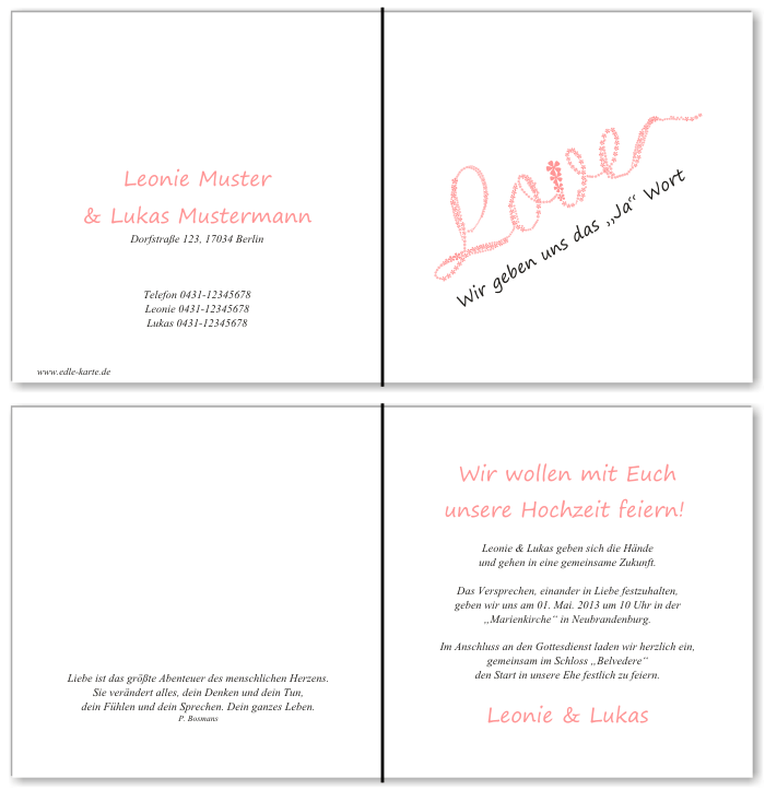  Einladungskarten Hochzeit, Hochzeitseinladungen, Hochzeitskarten, Einladungen f&uuml;r Hochzeit