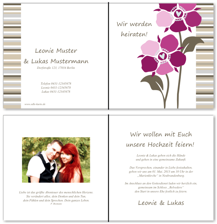  Einladungskarten Hochzeit, Hochzeitseinladungen, Hochzeitskarten, Einladungen f&uuml;r Hochzeit