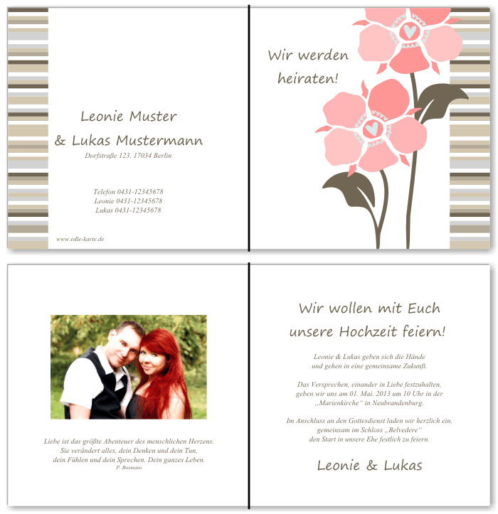  Einladungskarten Hochzeit, Hochzeitseinladungen, Hochzeitskarten, Einladungen f&uuml;r Hochzeit