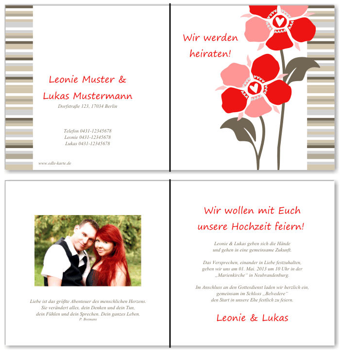  Einladungskarten Hochzeit, Hochzeitseinladungen, Hochzeitskarten, Einladungen f&uuml;r Hochzeit