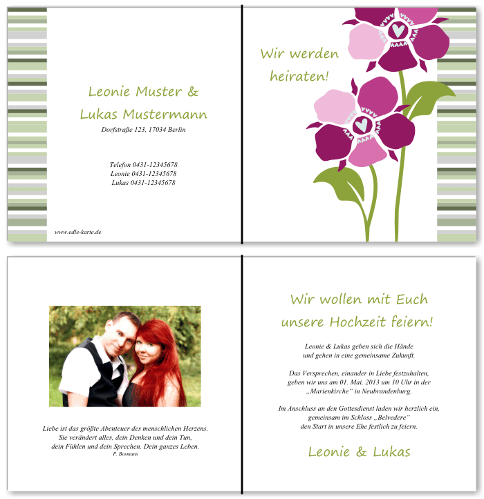  Einladungskarten Hochzeit, Hochzeitseinladungen, Hochzeitskarten, Einladungen f&uuml;r Hochzeit