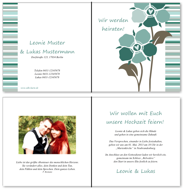  Einladungskarten Hochzeit, Hochzeitseinladungen, Hochzeitskarten, Einladungen f&uuml;r Hochzeit