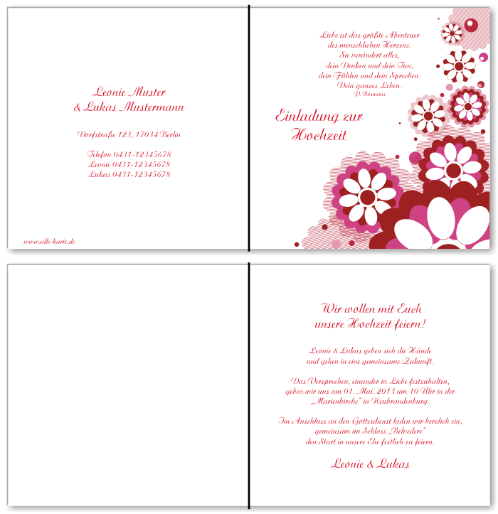  Einladungskarten Hochzeit, Hochzeitseinladungen, Hochzeitskarten, Einladungen f&uuml;r Hochzeit