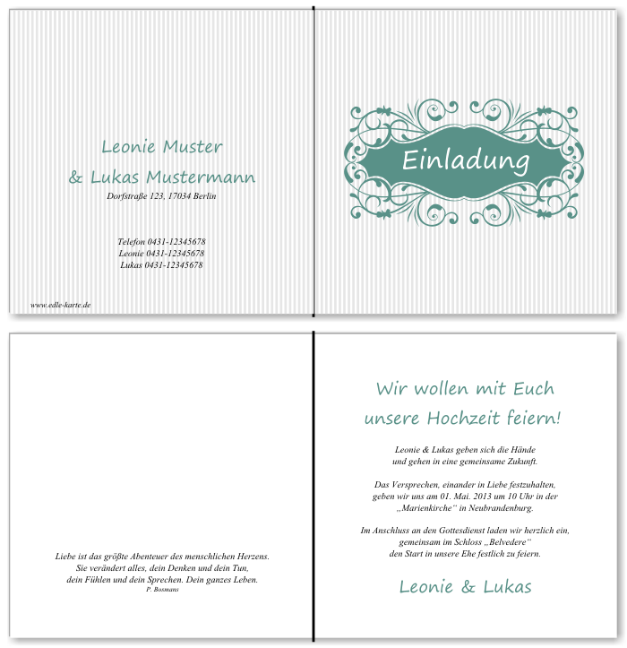  Einladungskarten Hochzeit, Hochzeitseinladungen, Hochzeitskarten, Einladungen f&uuml;r Hochzeit