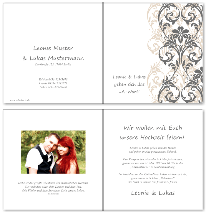  Einladungskarten Hochzeit, Hochzeitseinladungen, Hochzeitskarten, Einladungen f&uuml;r Hochzeit