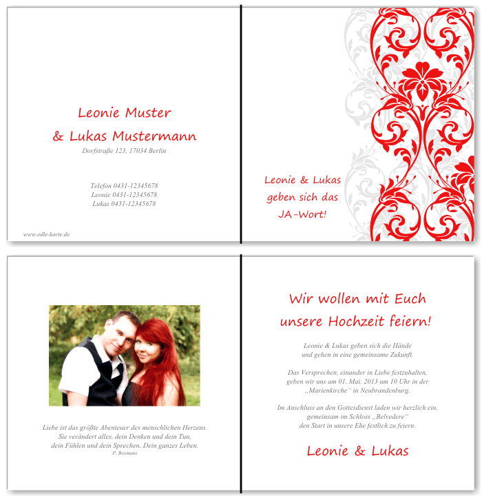  Einladungskarten Hochzeit, Hochzeitseinladungen, Hochzeitskarten, Einladungen f&uuml;r Hochzeit