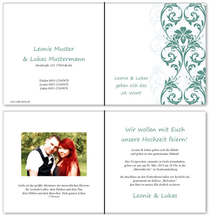  Einladungskarten Hochzeit, Hochzeitseinladungen, Hochzeitskarten, Einladungen f&uuml;r Hochzeit