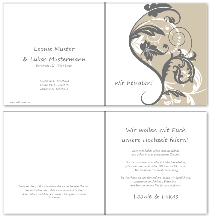  Einladungskarten Hochzeit, Hochzeitseinladungen, Hochzeitskarten, Einladungen f&uuml;r Hochzeit