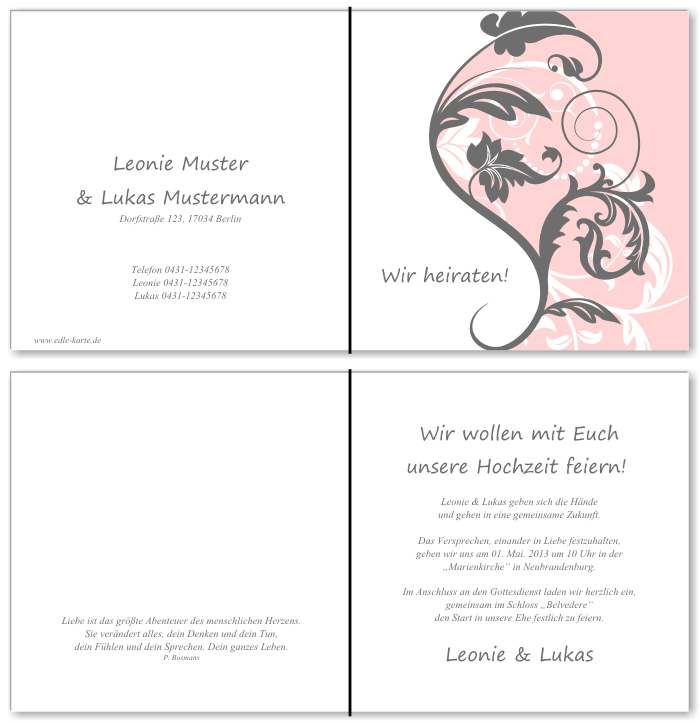  Einladungskarten Hochzeit, Hochzeitseinladungen, Hochzeitskarten, Einladungen f&uuml;r Hochzeit