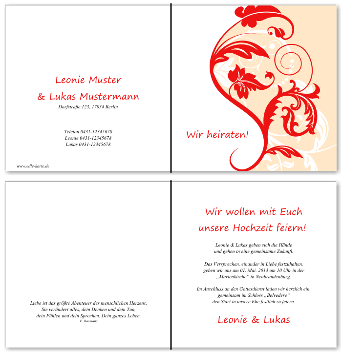  Einladungskarten Hochzeit, Hochzeitseinladungen, Hochzeitskarten, Einladungen f&uuml;r Hochzeit