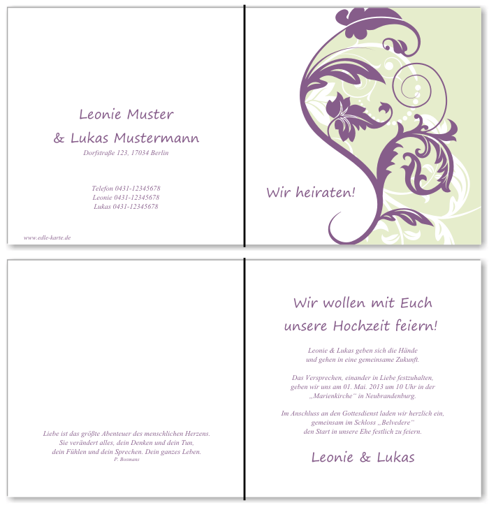  Einladungskarten Hochzeit, Hochzeitseinladungen, Hochzeitskarten, Einladungen f&uuml;r Hochzeit