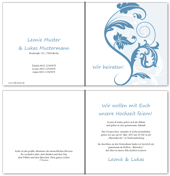  Einladungskarten Hochzeit, Hochzeitseinladungen, Hochzeitskarten, Einladungen f&uuml;r Hochzeit