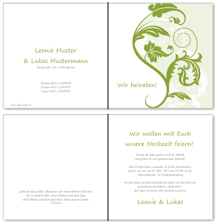  Einladungskarten Hochzeit, Hochzeitseinladungen, Hochzeitskarten, Einladungen f&uuml;r Hochzeit