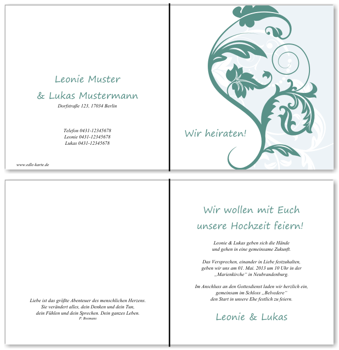  Einladungskarten Hochzeit, Hochzeitseinladungen, Hochzeitskarten, Einladungen f&uuml;r Hochzeit