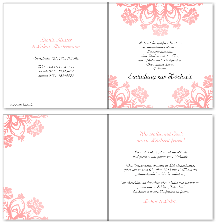  Einladungskarten Hochzeit, Hochzeitseinladungen, Hochzeitskarten, Einladungen f&uuml;r Hochzeit