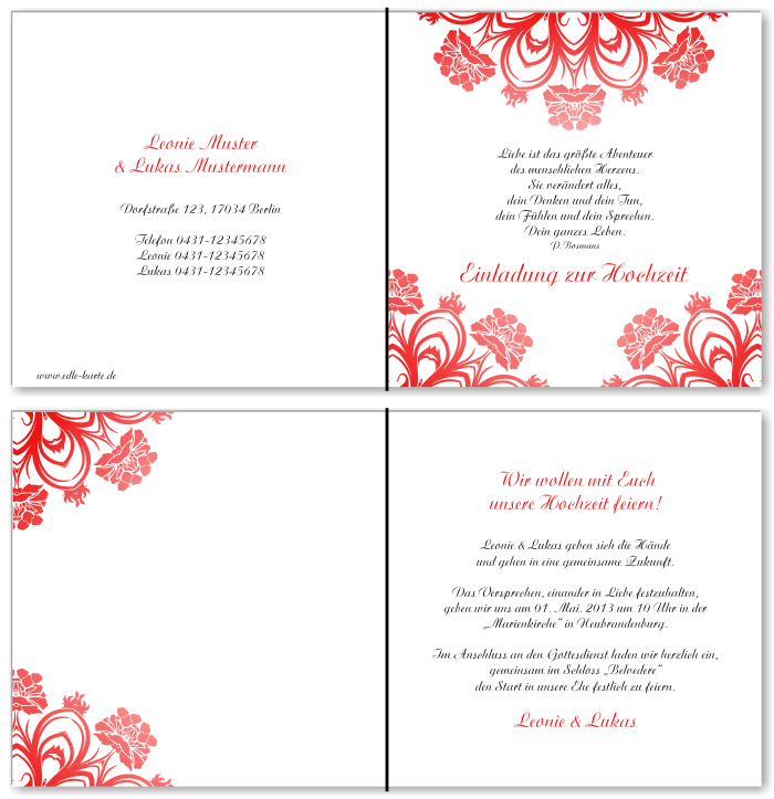  Einladungskarten Hochzeit, Hochzeitseinladungen, Hochzeitskarten, Einladungen f&uuml;r Hochzeit