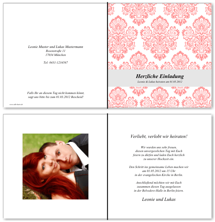  Einladungskarten Hochzeit, Hochzeitseinladungen, Hochzeitskarten, Einladungen f&uuml;r Hochzeit