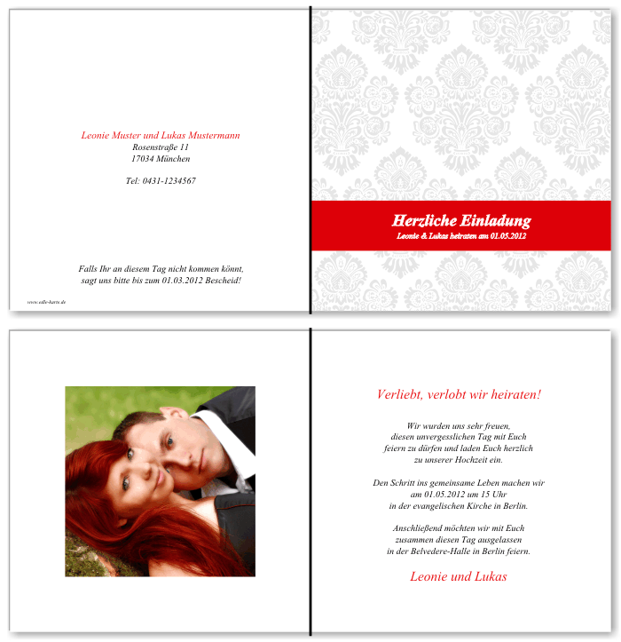  Einladungskarten Hochzeit, Hochzeitseinladungen, Hochzeitskarten, Einladungen f&uuml;r Hochzeit