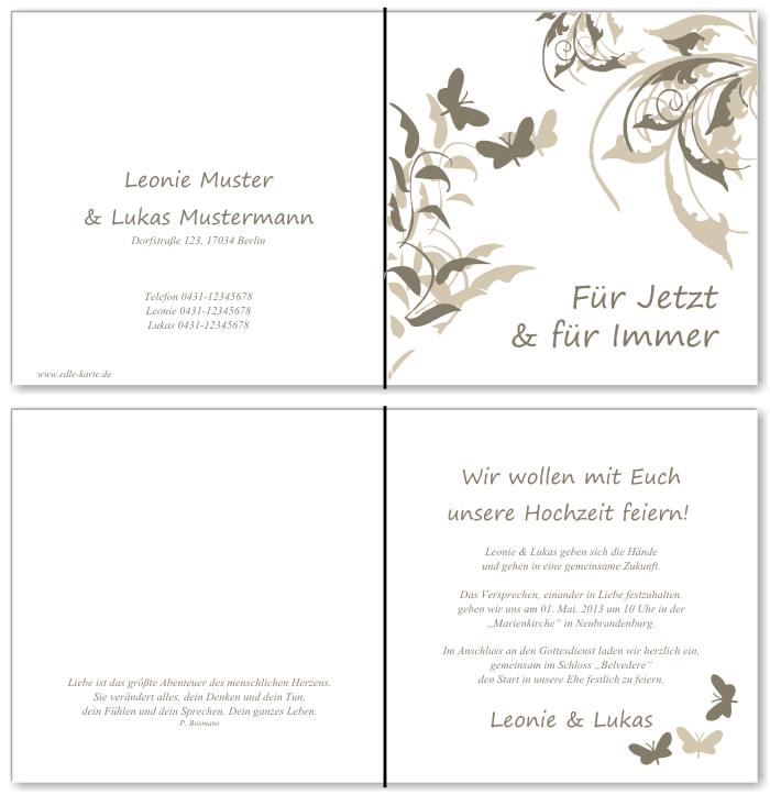  Einladungskarten Hochzeit, Hochzeitseinladungen, Hochzeitskarten, Einladungen f&uuml;r Hochzeit