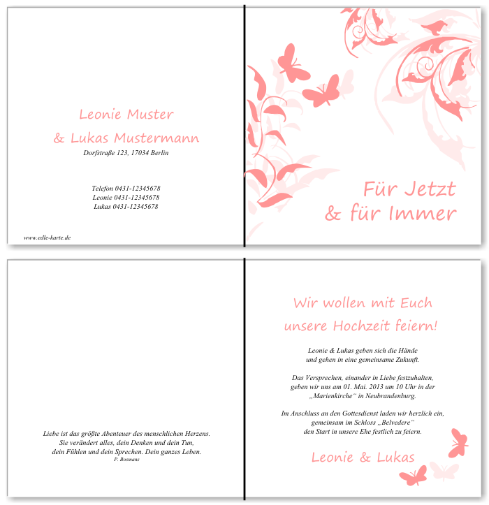  Einladungskarten Hochzeit, Hochzeitseinladungen, Hochzeitskarten, Einladungen f&uuml;r Hochzeit