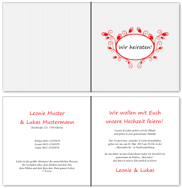  Einladungskarten Hochzeit, Hochzeitseinladungen, Hochzeitskarten, Einladungen f&uuml;r Hochzeit