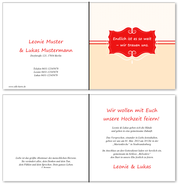  Einladungskarten Hochzeit, Hochzeitseinladungen, Hochzeitskarten, Einladungen f&uuml;r Hochzeit