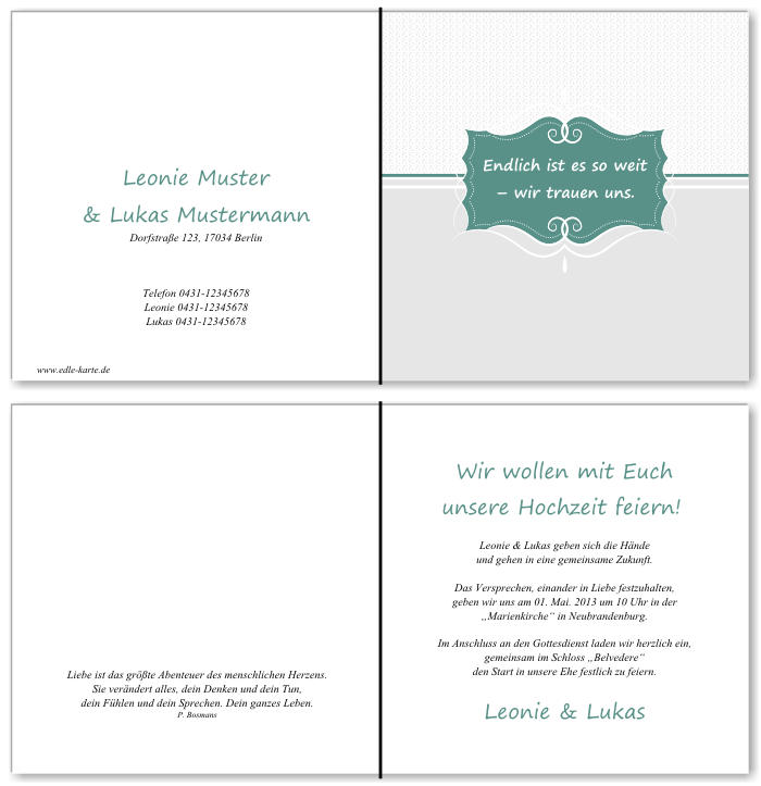  Einladungskarten Hochzeit, Hochzeitseinladungen, Hochzeitskarten, Einladungen f&uuml;r Hochzeit