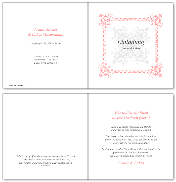  Einladungskarten Hochzeit, Hochzeitseinladungen, Hochzeitskarten, Einladungen f&uuml;r Hochzeit