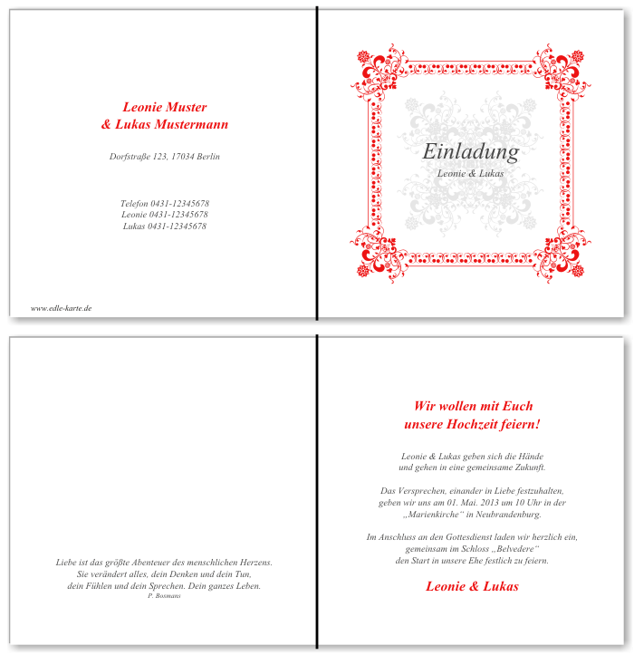  Einladungskarten Hochzeit, Hochzeitseinladungen, Hochzeitskarten, Einladungen f&uuml;r Hochzeit