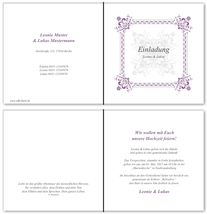  Einladungskarten Hochzeit, Hochzeitseinladungen, Hochzeitskarten, Einladungen f&uuml;r Hochzeit