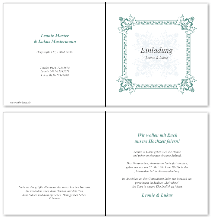  Einladungskarten Hochzeit, Hochzeitseinladungen, Hochzeitskarten, Einladungen f&uuml;r Hochzeit