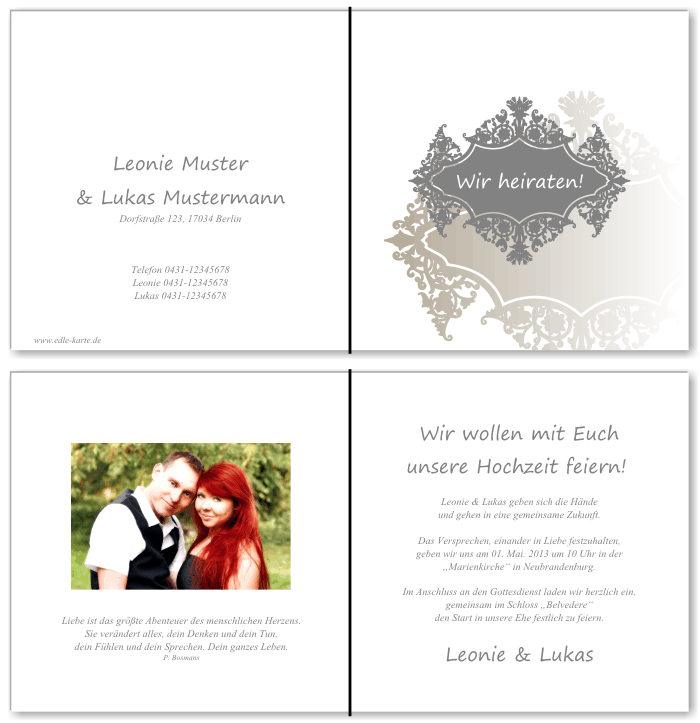  Einladungskarten Hochzeit, Hochzeitseinladungen, Hochzeitskarten, Einladungen f&uuml;r Hochzeit