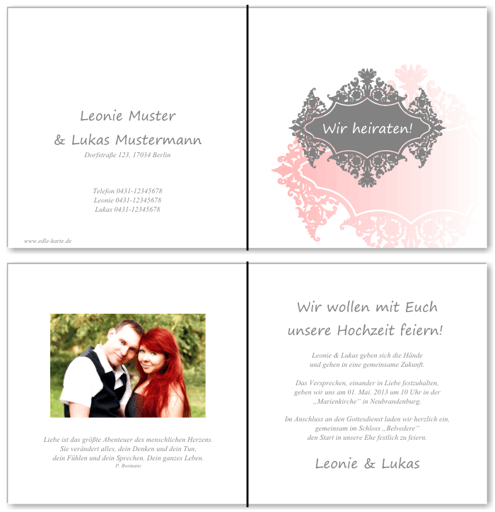  Einladungskarten Hochzeit, Hochzeitseinladungen, Hochzeitskarten, Einladungen f&uuml;r Hochzeit